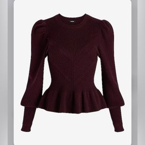Express ribbed. Crew neck puff sleeve peplum sweater